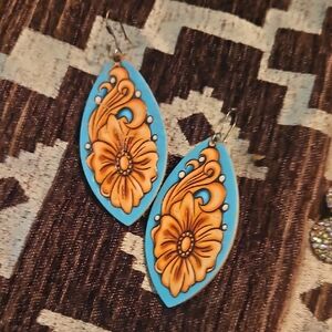 Blue and Orange Floral Earrings